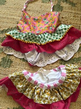 Matilda Jane Floral & Gingham Ruffle Tankini Top - Pink, Yellow, Green, White